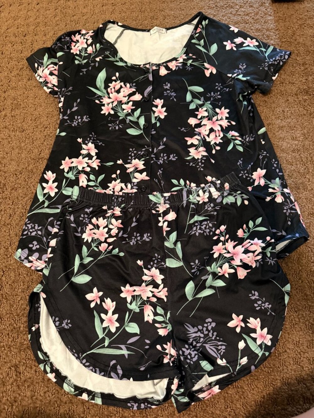 Black floral pajama set